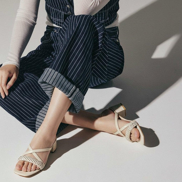 Embellished Off White Heel Sandals