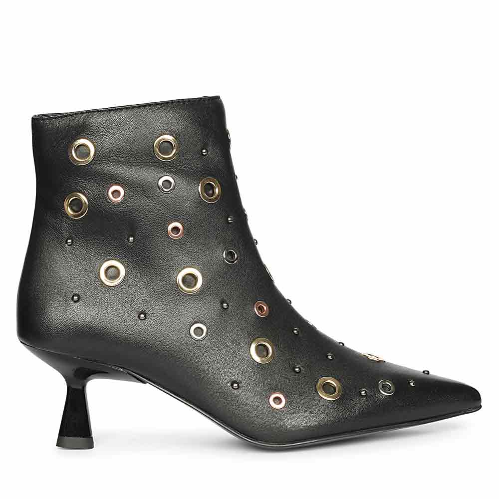Saint Orla Multicolor Eyelet Black Leather Ankle Boots