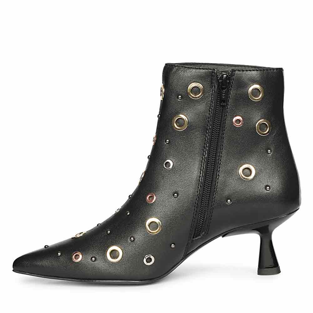 Saint Orla Multicolor Eyelet Black Leather Ankle Boots