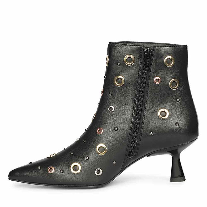 Saint Orla Multicolor Eyelet Black Leather Ankle Boots