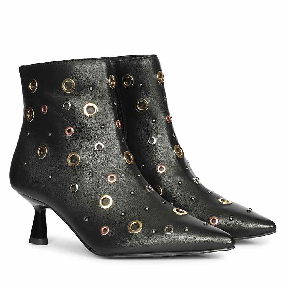 Saint Orla Multicolor Eyelet Black Leather Ankle Boots