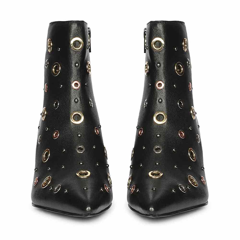 Saint Orla Multicolor Eyelet Black Leather Ankle Boots