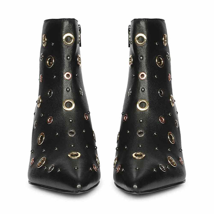 Saint Orla Multicolor Eyelet Black Leather Ankle Boots