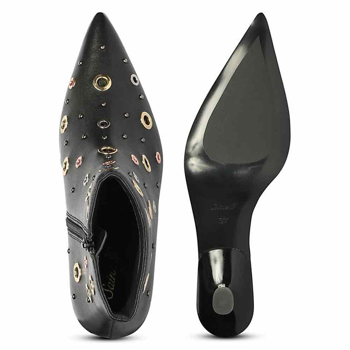 Saint Orla Multicolor Eyelet Black Leather Ankle Boots