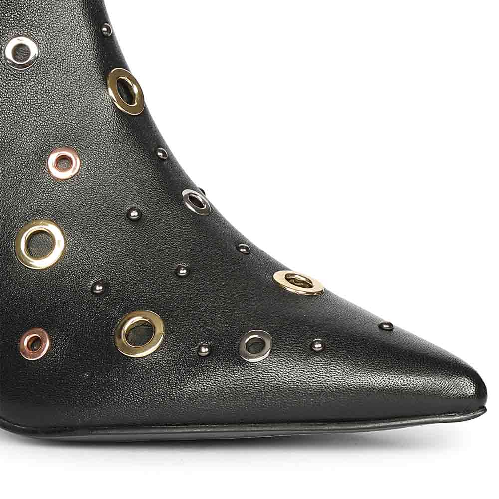 Saint Orla Multicolor Eyelet Black Leather Ankle Boots