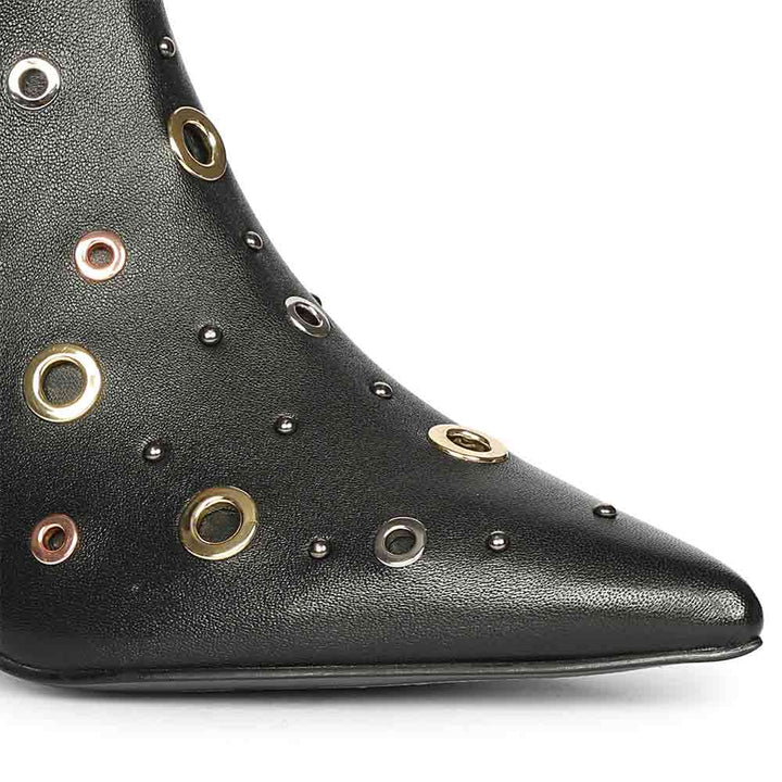 Saint Orla Multicolor Eyelet Black Leather Ankle Boots