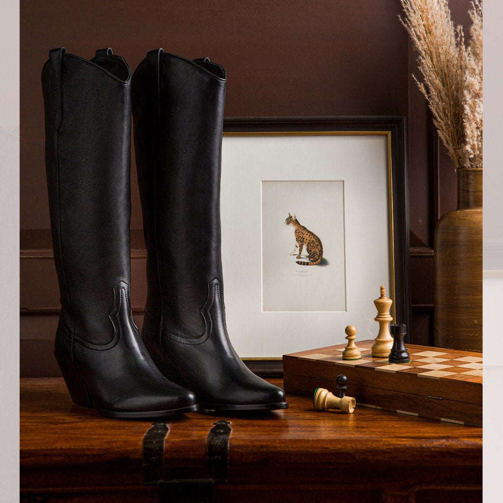 Saint Loanna Black Leather Knee High Long Boots