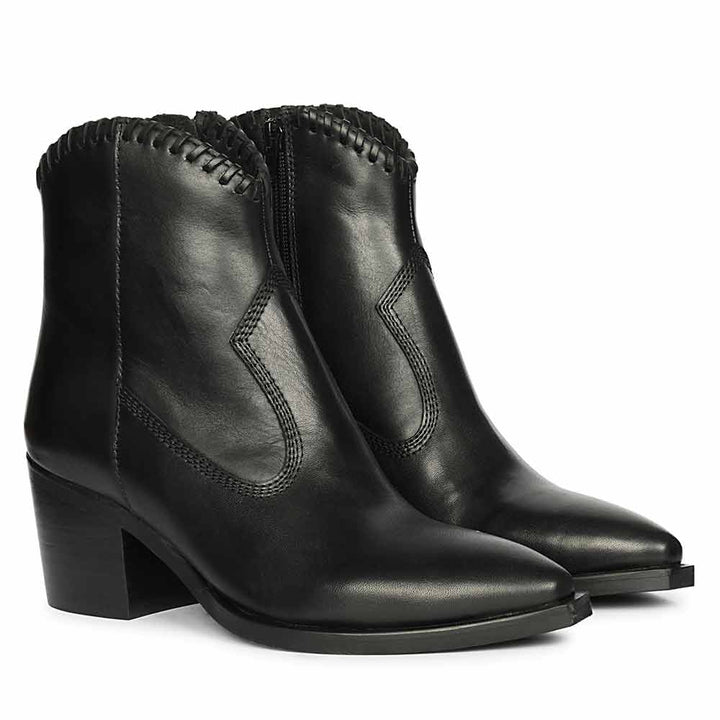 Saint Juana Handwoven Black Leather Ankle Boots
