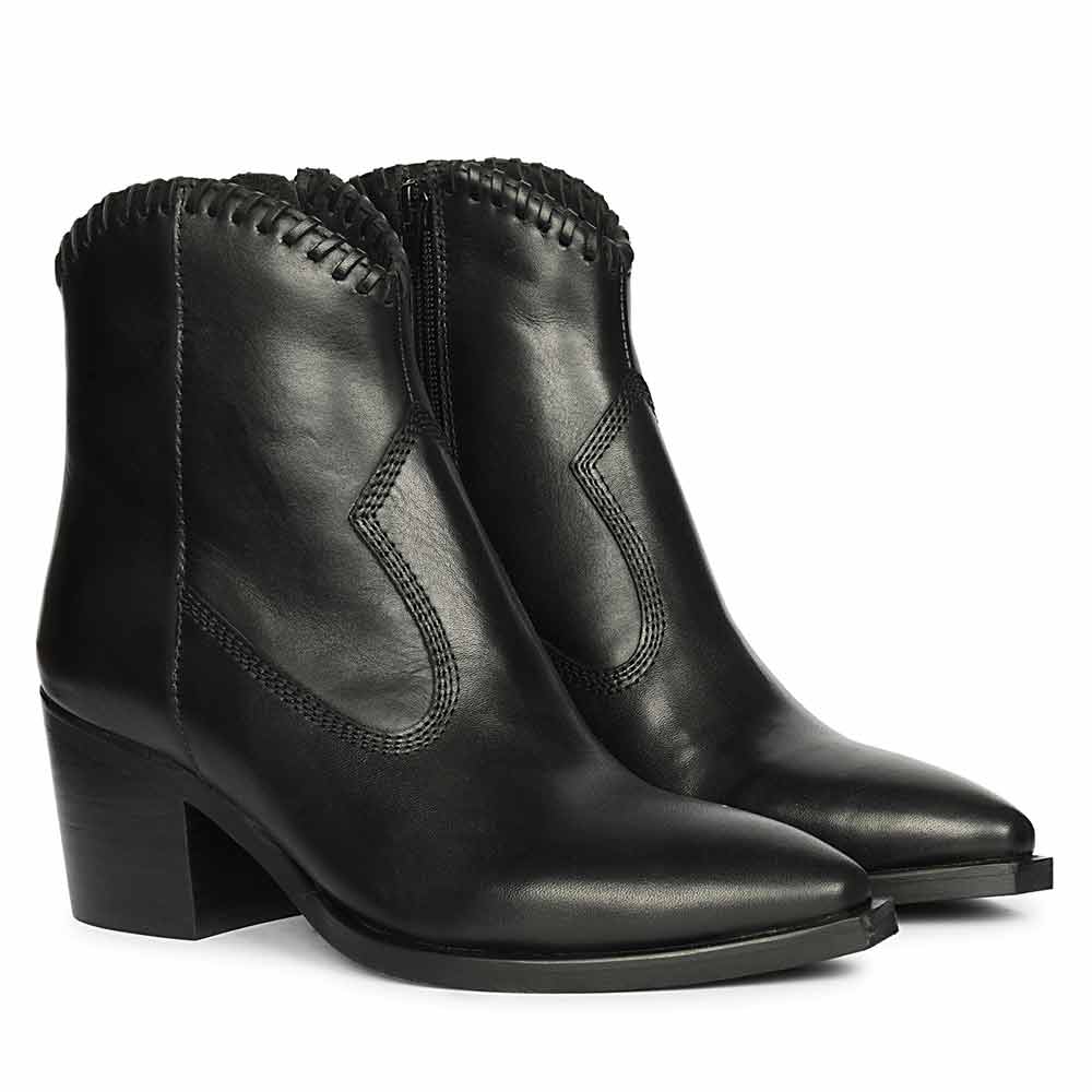 Saint Juana Handwoven Black Leather Ankle Boots