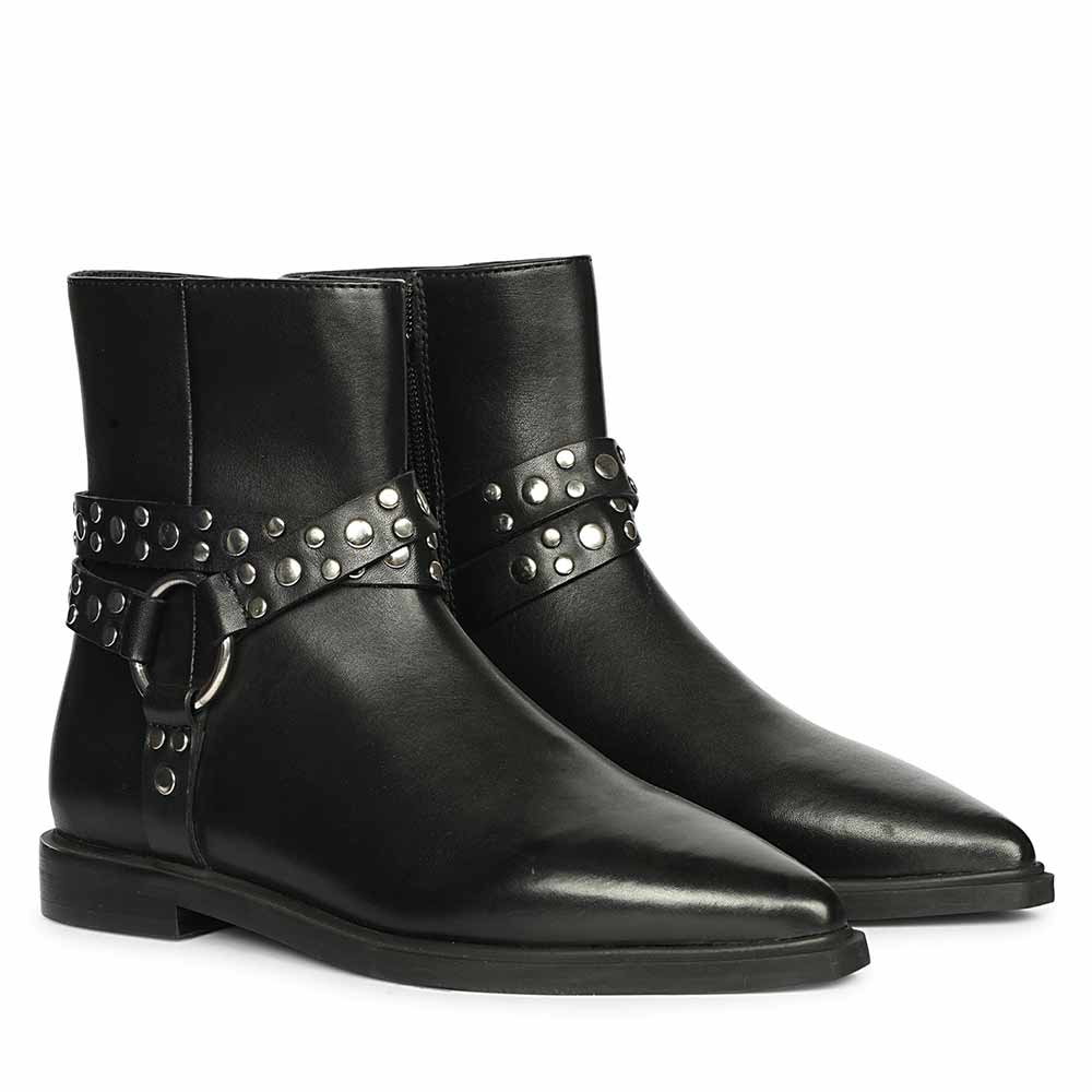 Saint Ardyn Metal Studs Black Leather Ankle Boots