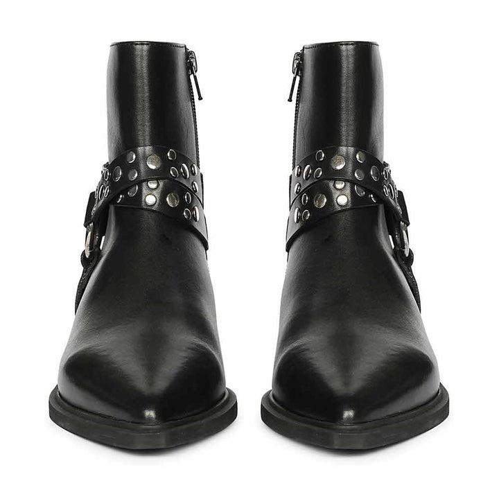 Saint Ardyn Metal Studs Black Leather Ankle Boots