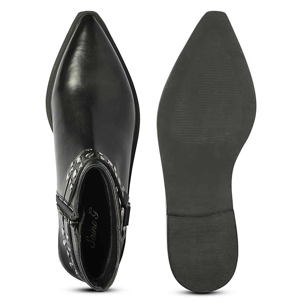 Saint Ardyn Metal Studs Black Leather Ankle Boots