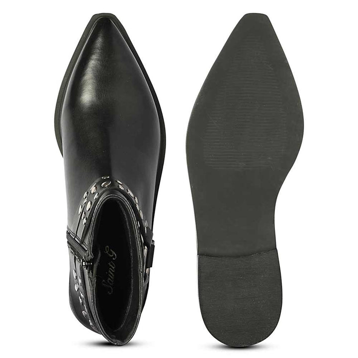 Saint Ardyn Metal Studs Black Leather Ankle Boots