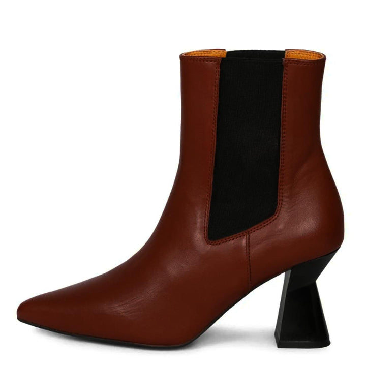 Saint Elliana Rust Leather Sculpted Heel Chelsea Boots