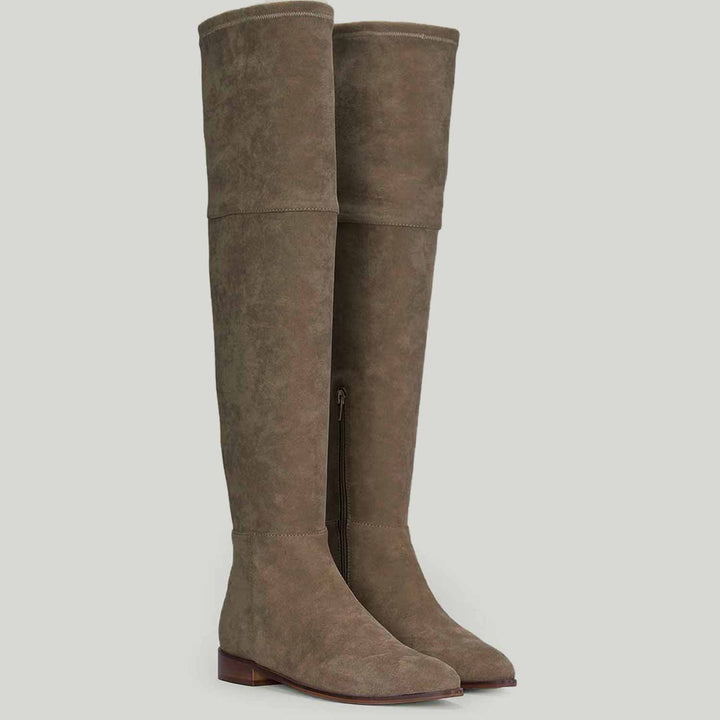 Saint Ophelia Taupe Stretch Suede Above The Knee Boots