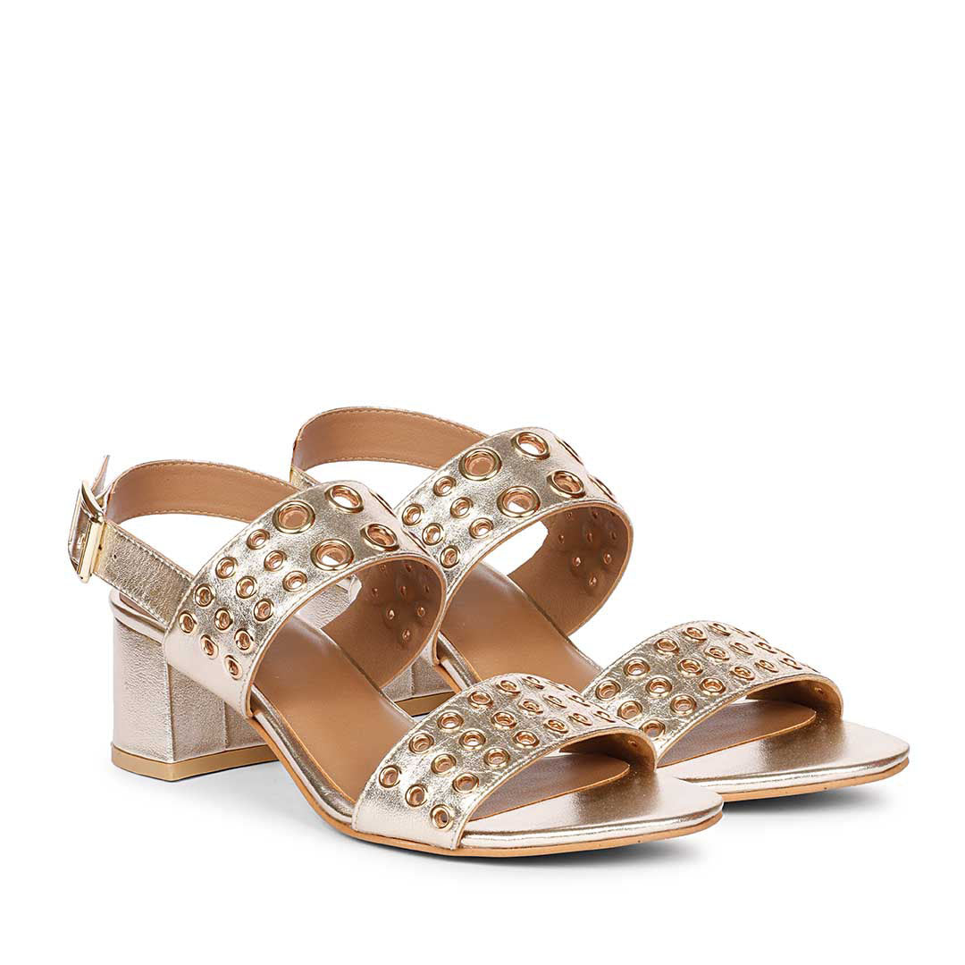 Saint Albina Eyelet Embellished Platin Leather Block Heels