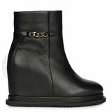 Saint Layana Black Leather Inner Wedge Heel Ankle Boots