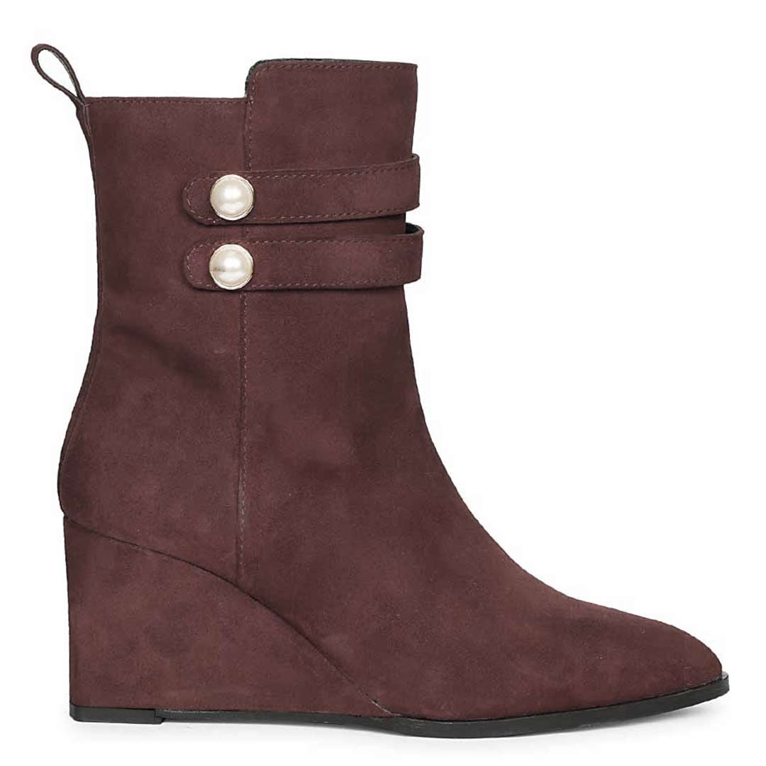 Saint Rosabel Pearl Bordo Suede Leather Wedge Ankle Boots