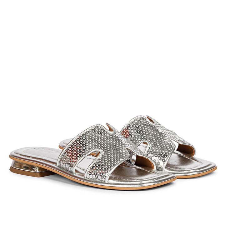 Saint Bria Sequin Silver Metallic Leather Flats