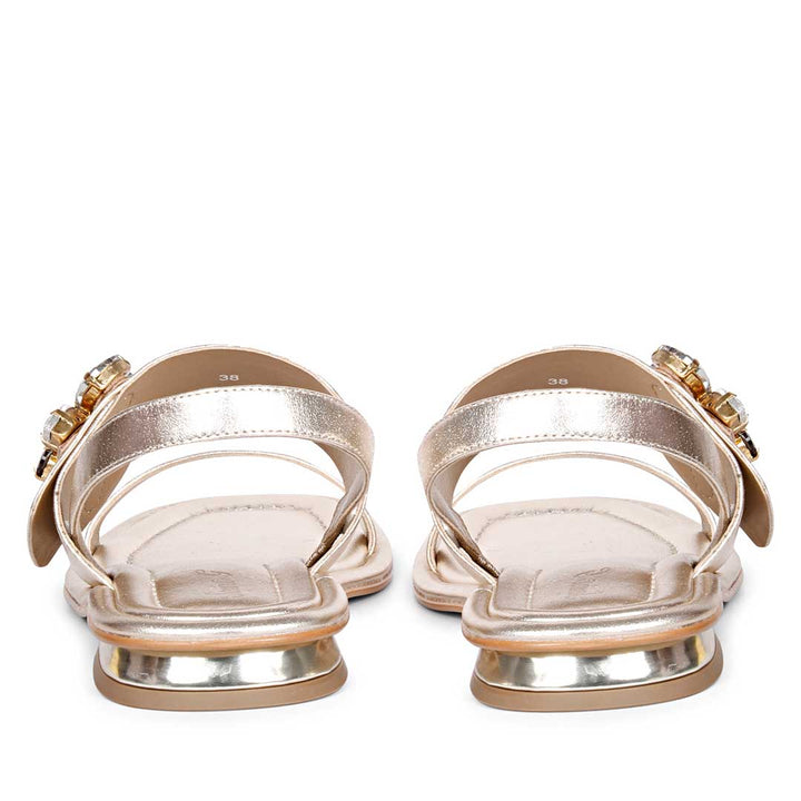 Saint Carona Multi Stone Butterfly Trim Gold Leather Sandals