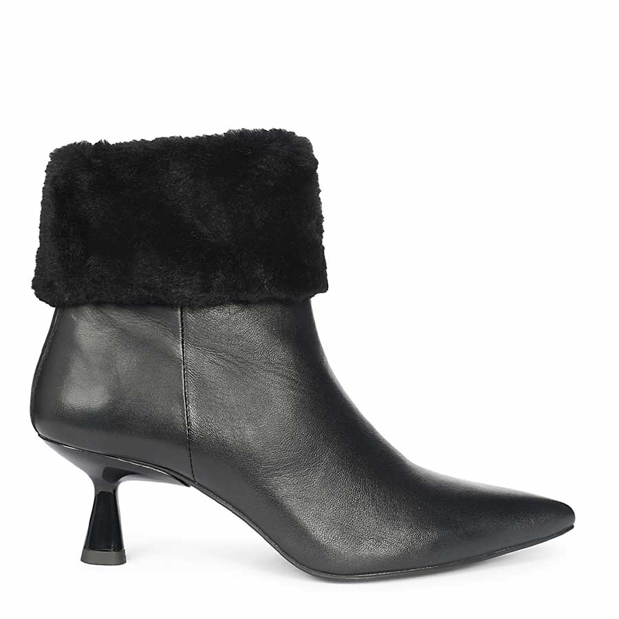Saint Marvella Fur Cuff Black Leather Ankle Boots