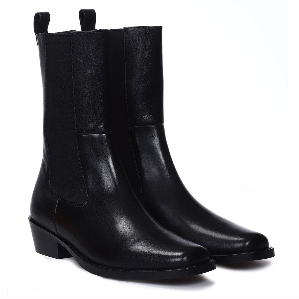 Saint Cassie Black Leather High Ankle  Boots