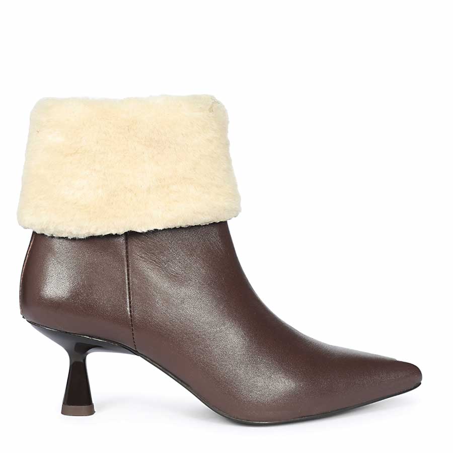 Saint Marvella Fur Cuff Brown Leather Ankle Boots
