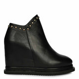 Saint Meliora Metal Studs Black Leather Wedge Heel Boots