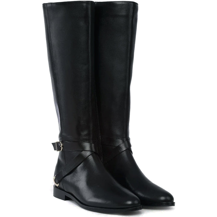 Saint Damaris Black Leather Buckle Decor Knee High Boots