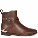 Saint Cathie Buckle Decor Brown Leather Ankle Boots