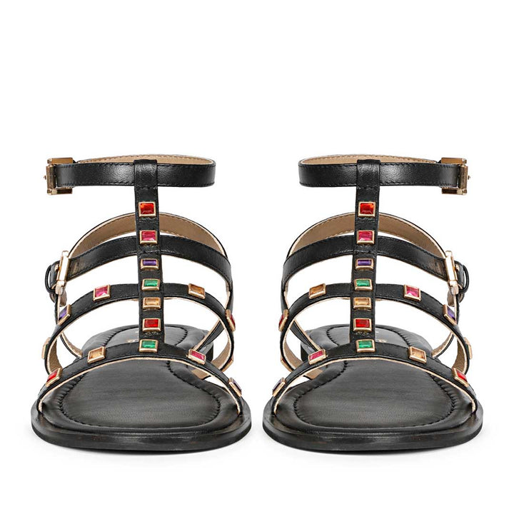 Saint Melina Multi Stone Studded Black Leather Sandals