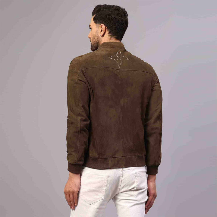 Saint Freya Olive Suede Leather Men's Bomber Style Jackets