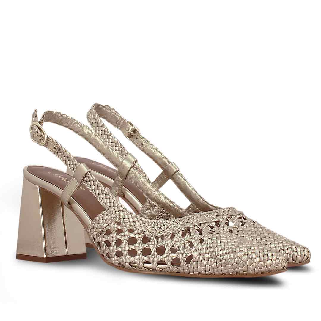 Saint Delaney Platin Hand Woven Leather Sling Back Heels