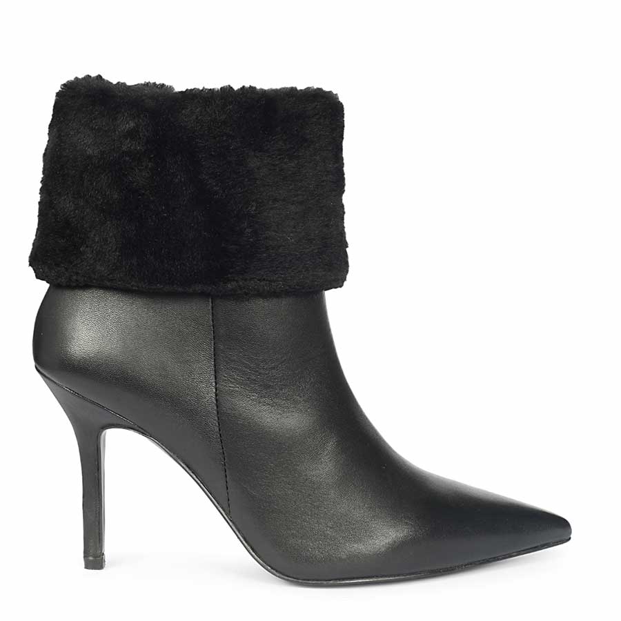 Saint Solveig Fur Cuff Black Leather Ankle Boots