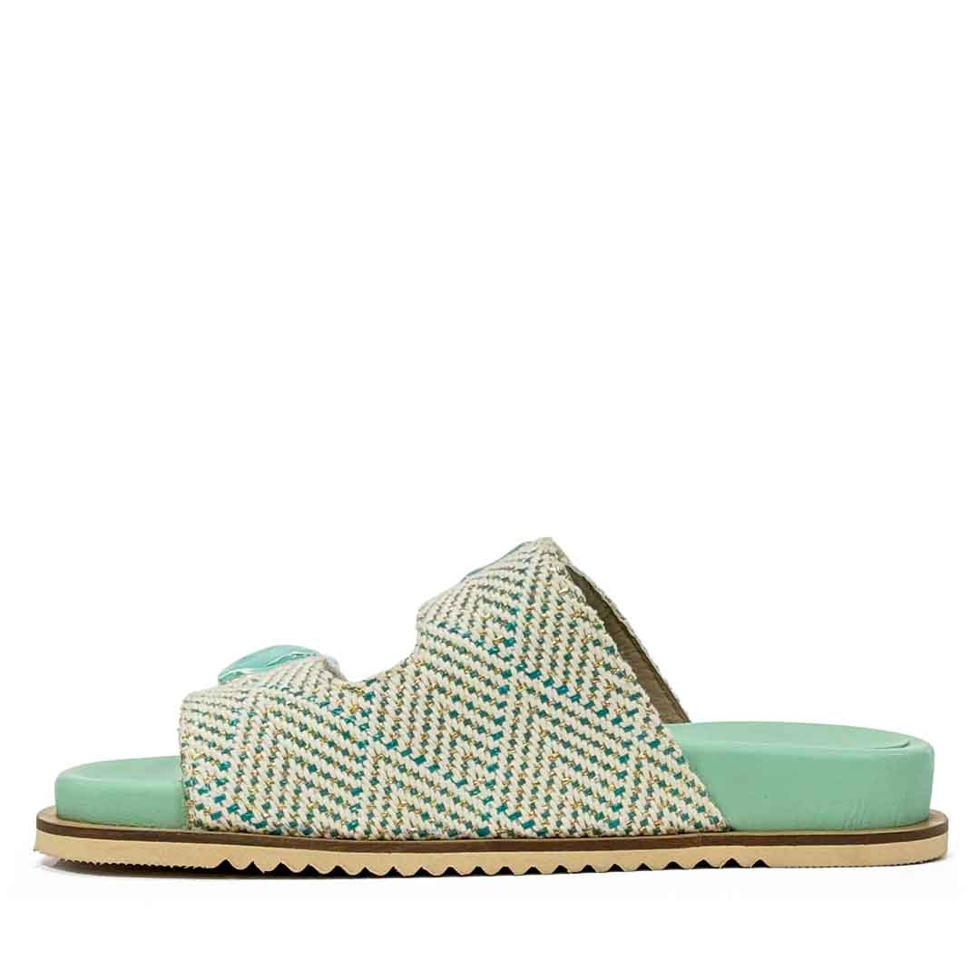 Saint Oren Turquoise Stone Jeweled Raffia Leather Sandals