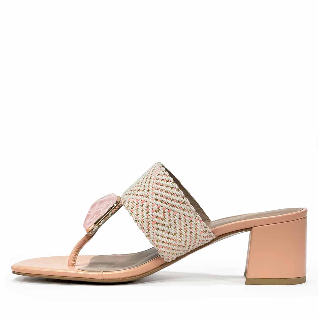 Saint Stevie Stone Jeweled Pink Raffia Block Heels