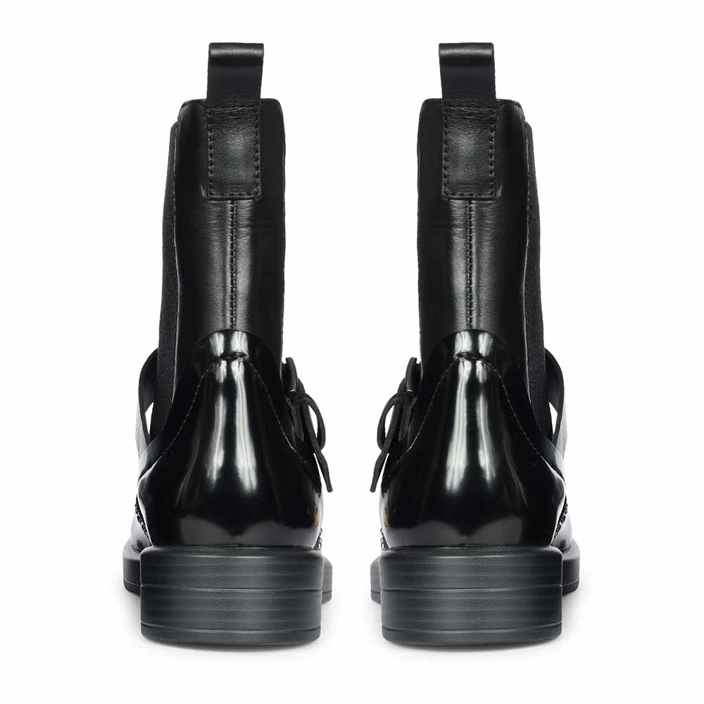 Saint Adeen Studded Buckle Decor Black Leather Ankle Boots