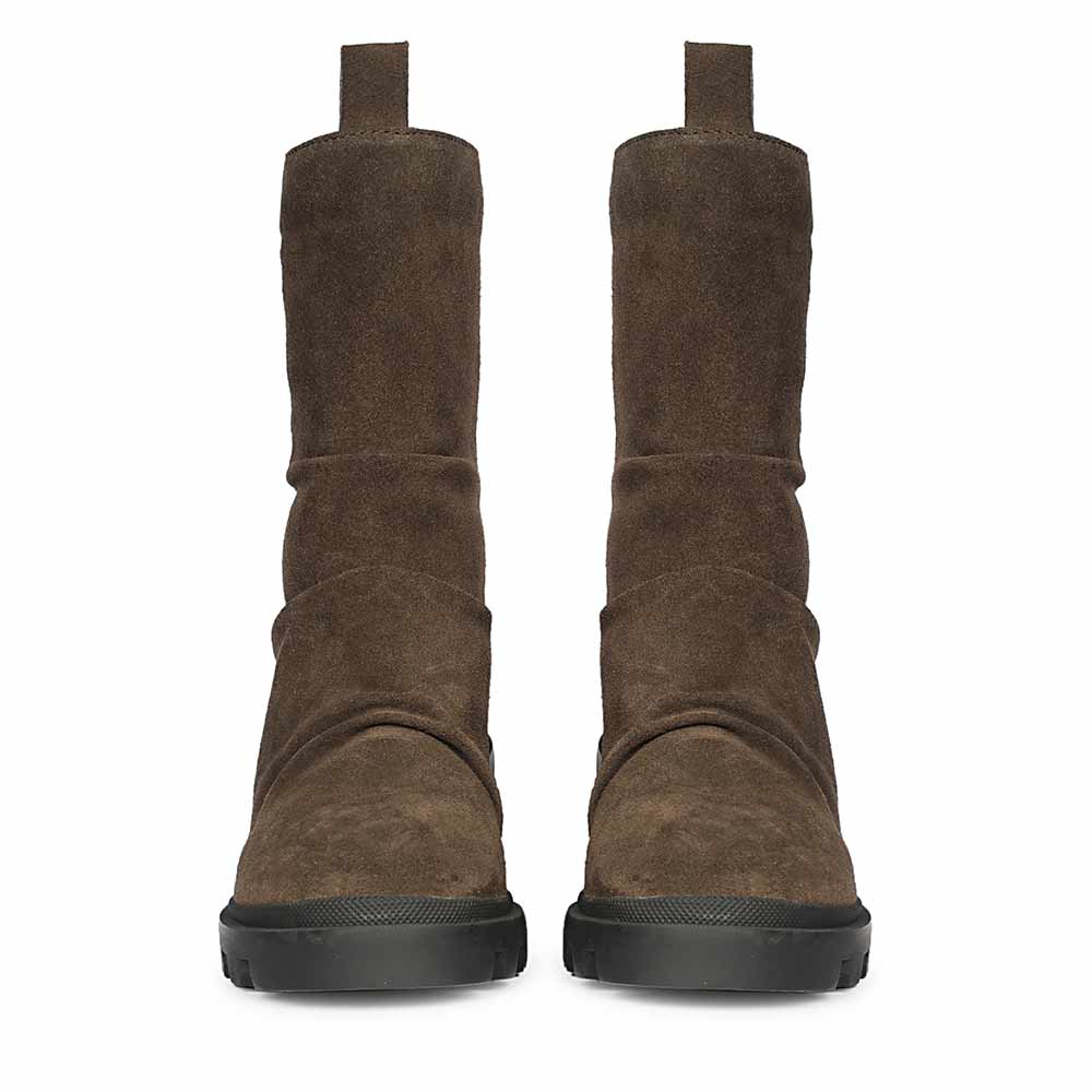 Saint Celestia Brown Leather Crystal High Ankle Boots