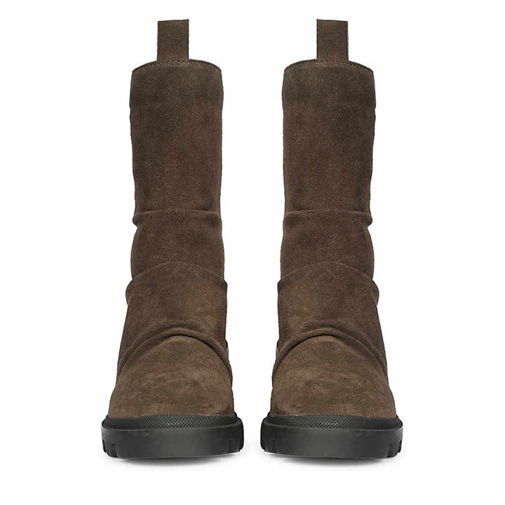 Saint Celestia Brown Leather Crystal High Ankle Boots