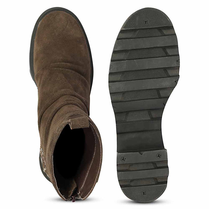 Saint Celestia Brown Leather Crystal High Ankle Boots