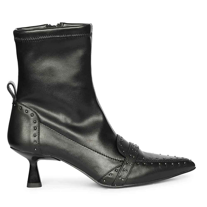 Saint Alondra Studded Black Leather Kitten Heel Boots