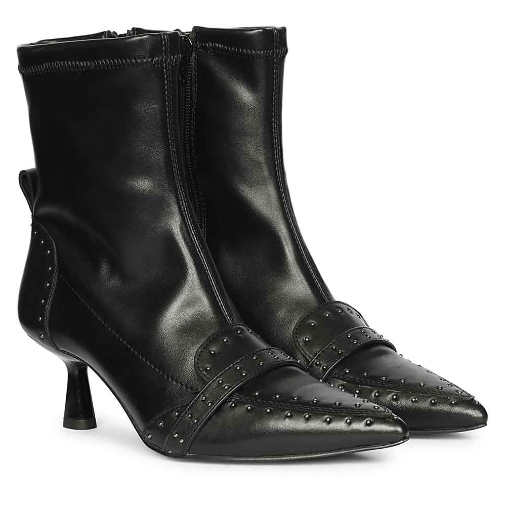 Saint Alondra Studded Black Leather Kitten Heel Boots
