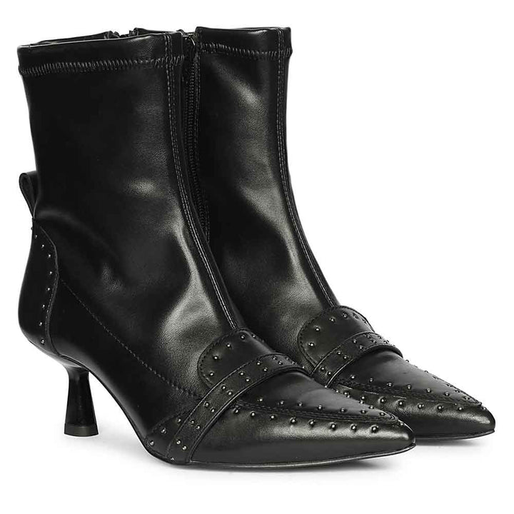 Saint Alondra Studded Black Leather Kitten Heel Boots
