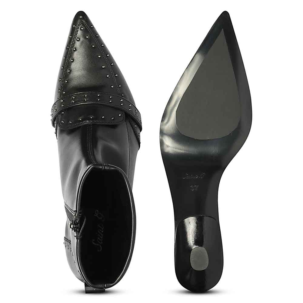 Saint Alondra Studded Black Leather Kitten Heel Boots
