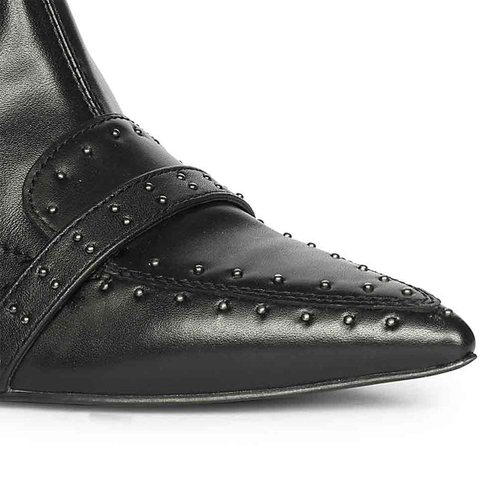 Saint Alondra Studded Black Leather Kitten Heel Boots