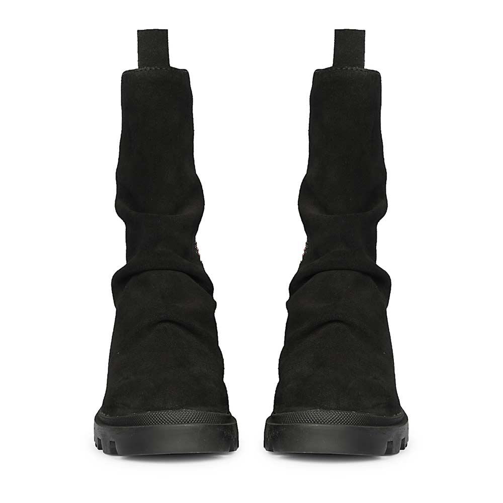 Saint Celestia Black Leather Crystal High Ankle Boots