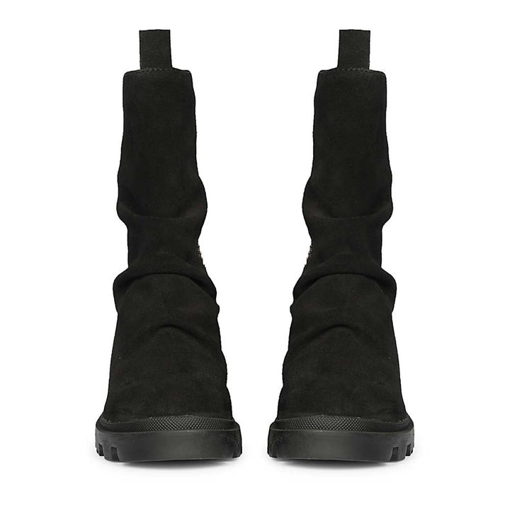 Saint Celestia Black Leather Crystal High Ankle Boots