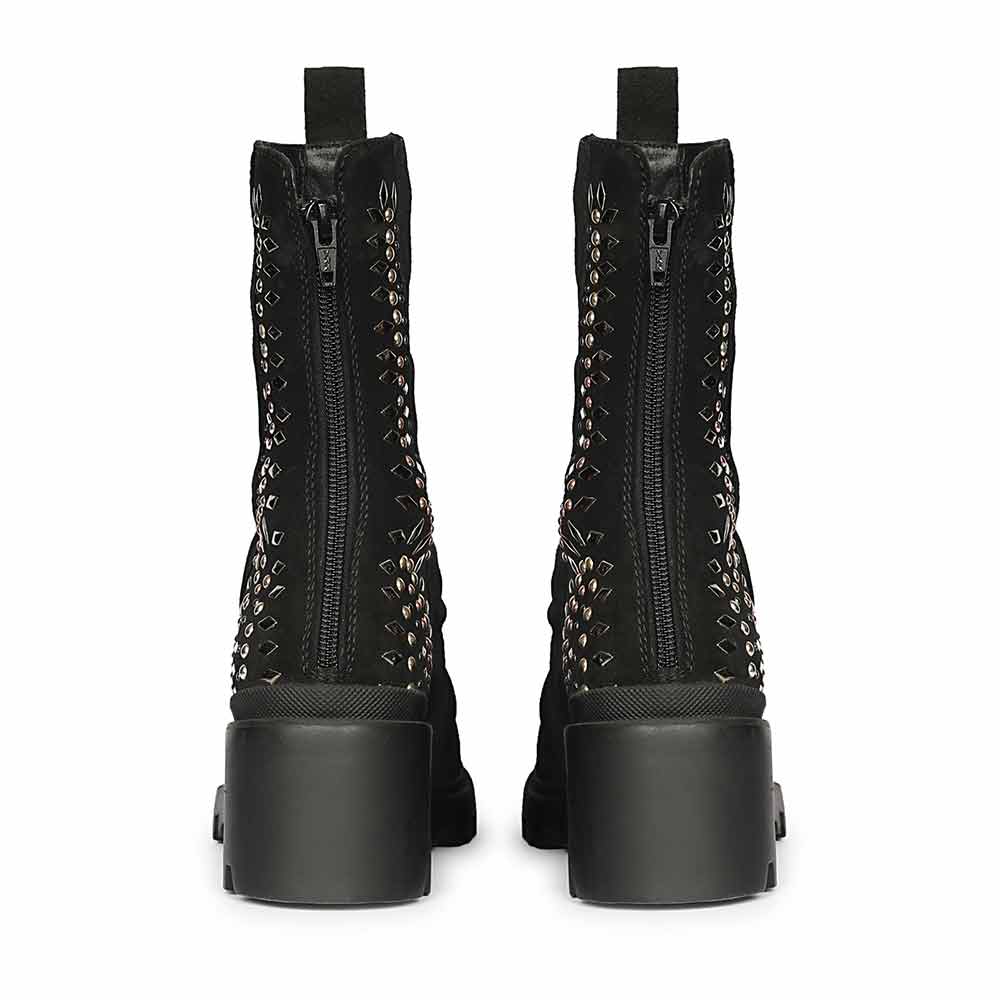 Saint Celestia Black Leather Crystal High Ankle Boots