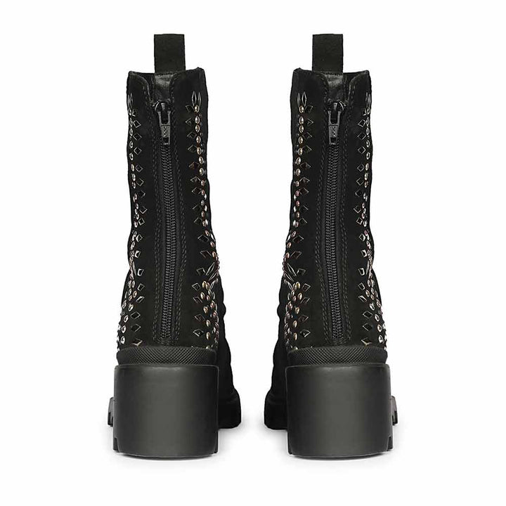 Saint Celestia Black Leather Crystal High Ankle Boots