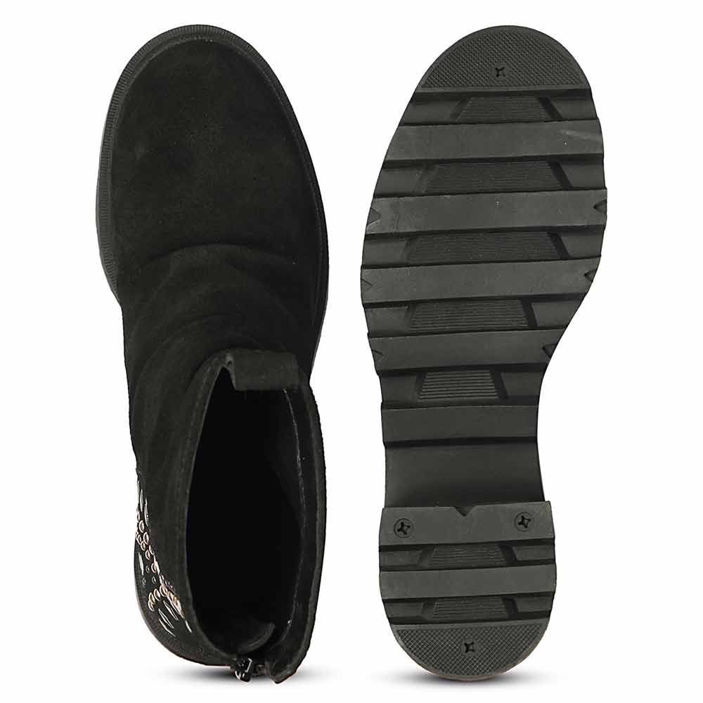 Saint Celestia Black Leather Crystal High Ankle Boots